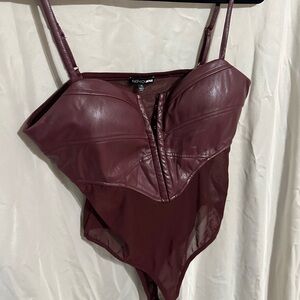 Fashion Nova Maroon Faux Leather Top
